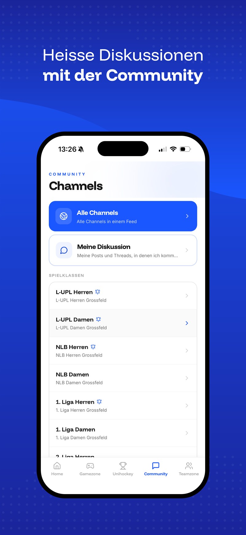 Community-Forum der App für den Austausch rund um Unihockey